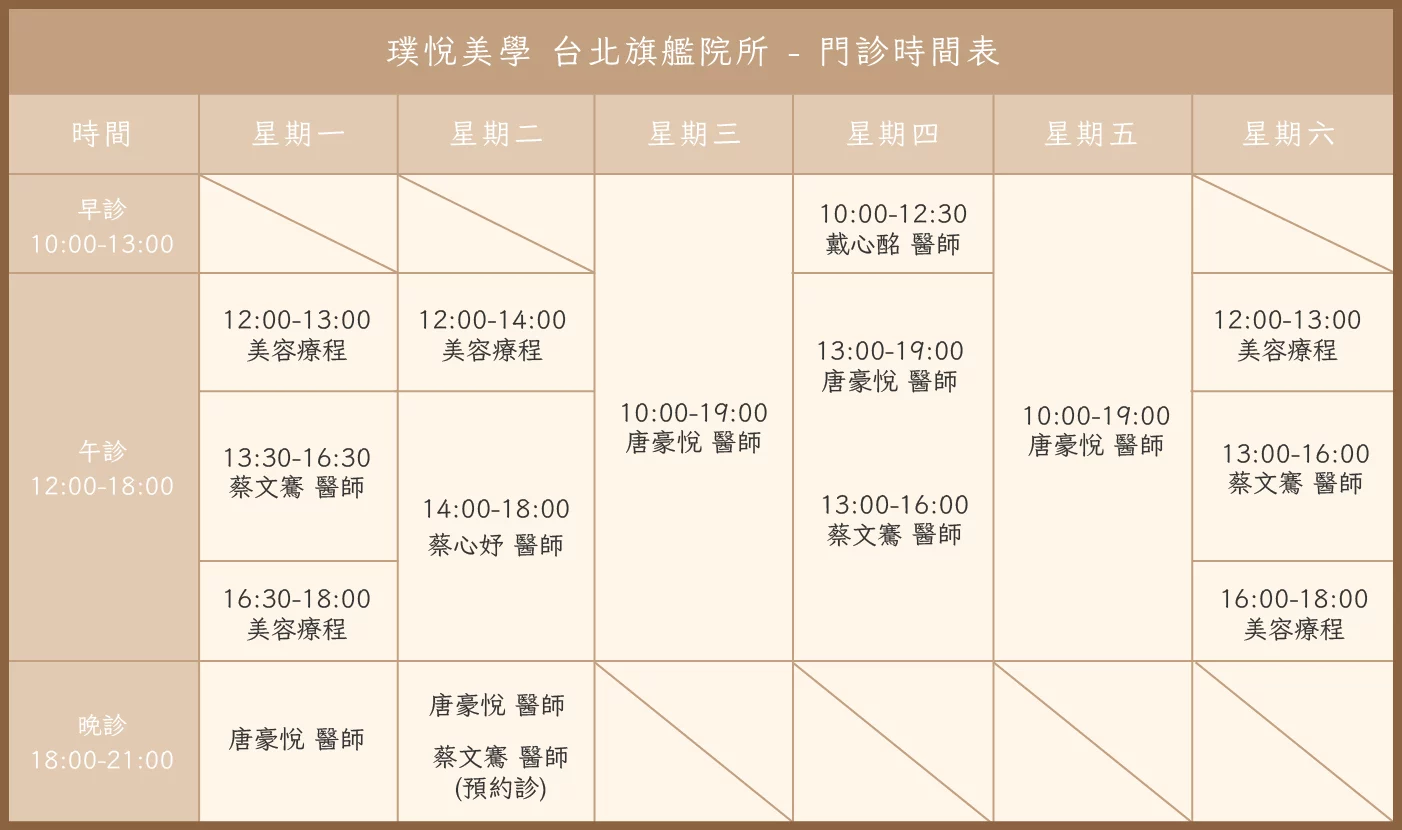 台北旗艦店門診表 20260722